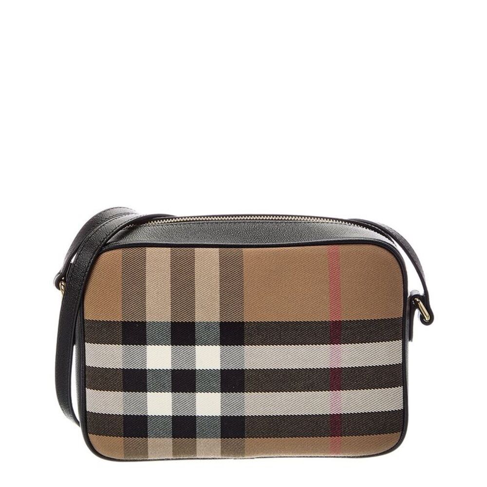 Burberry Check Canvas & Leather Shoulder Bag, Black